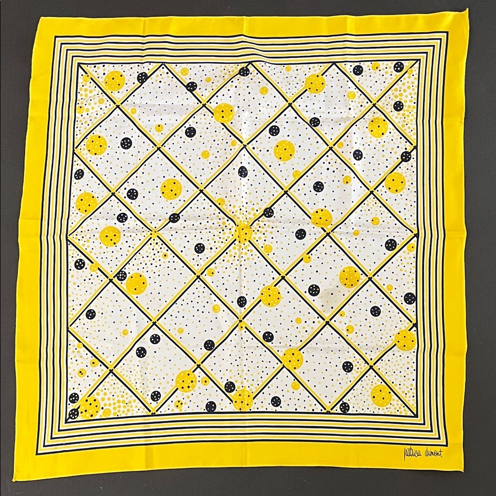 Vintage Patricia Dumont Yellow, Black & White Print Scarf